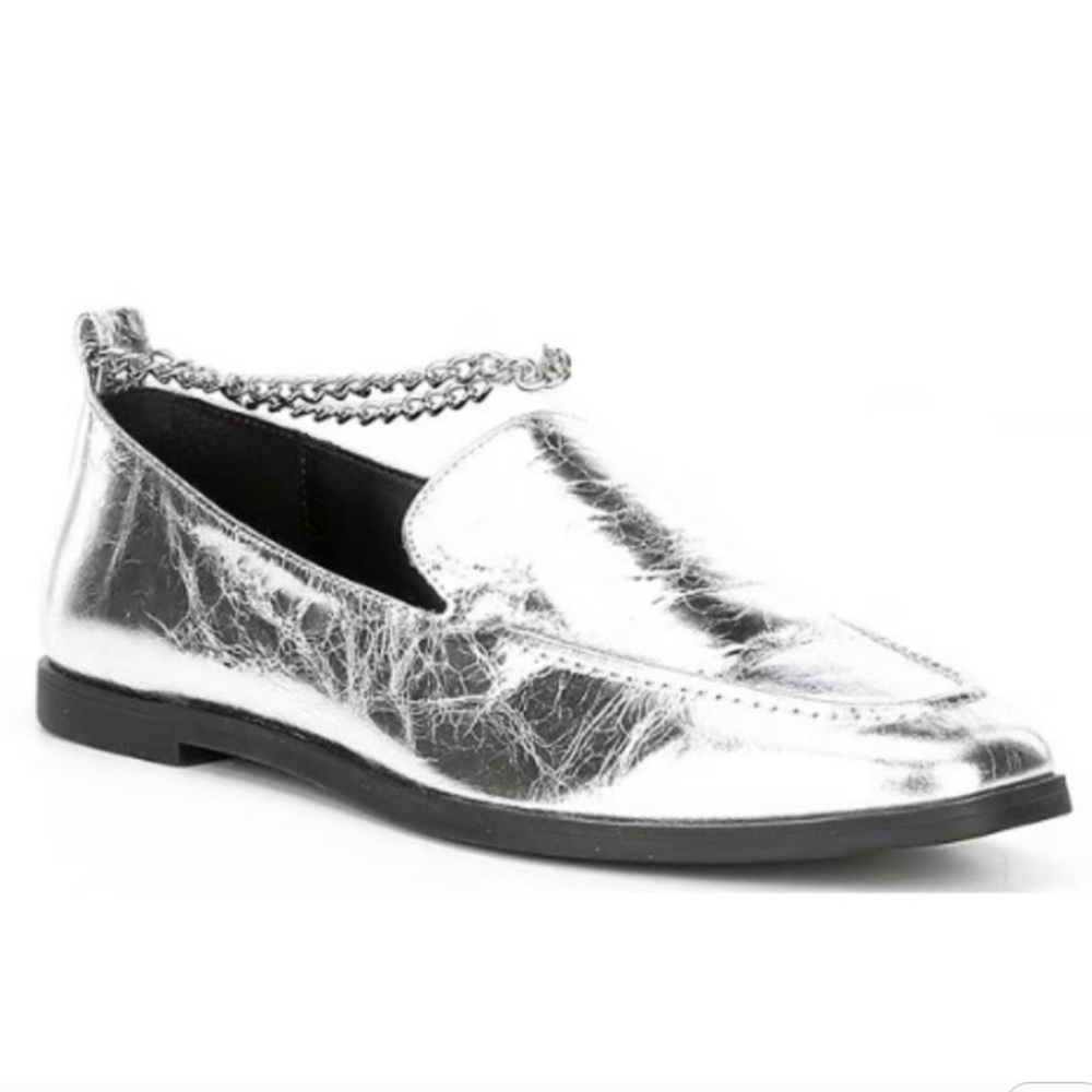GB Gianni Bini Metallic Leather Ankle Chain Loafer